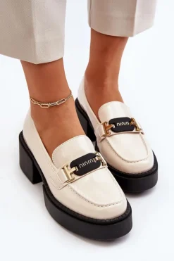 Damskie Buty damskie Vinceza Damskie Lakierowane Mokasyny Na Masywnym Obcasie Jasnobeżowe Ridulvi