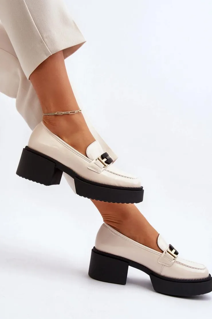 Damskie Buty damskie Vinceza Damskie Lakierowane Mokasyny Na Masywnym Obcasie Jasnobeżowe Ridulvi