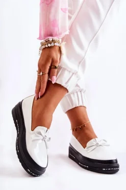 New Buty damskie Vinceza Damskie Lakierowane Mokasyny Na Koturnie Białe Frilly