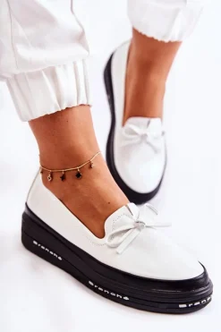 New Buty damskie Vinceza Damskie Lakierowane Mokasyny Na Koturnie Białe Frilly