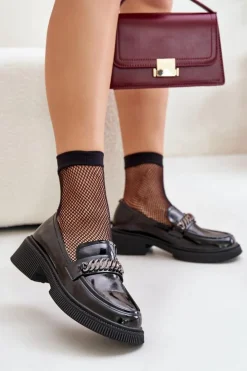 Damskie buty S.Barski Damskie Lakierowane Mokasyny Loafersy Z Ozdobą D&A LZ42-030 Czarne