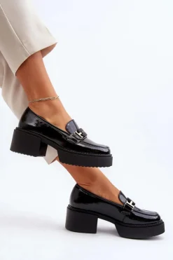 New Buty damskie Vinceza Damskie Lakierowane Mokasyny Na Masywnym Obcasie Czarne Ridulvi