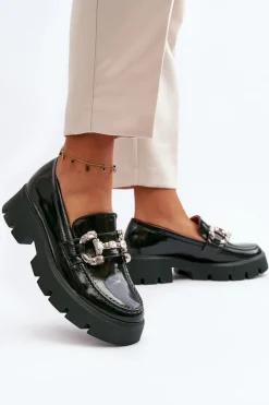 Damskie Boto Damskie Lakierowane Mokasyny Z Ozdobą Ciemnozielone Arsaba