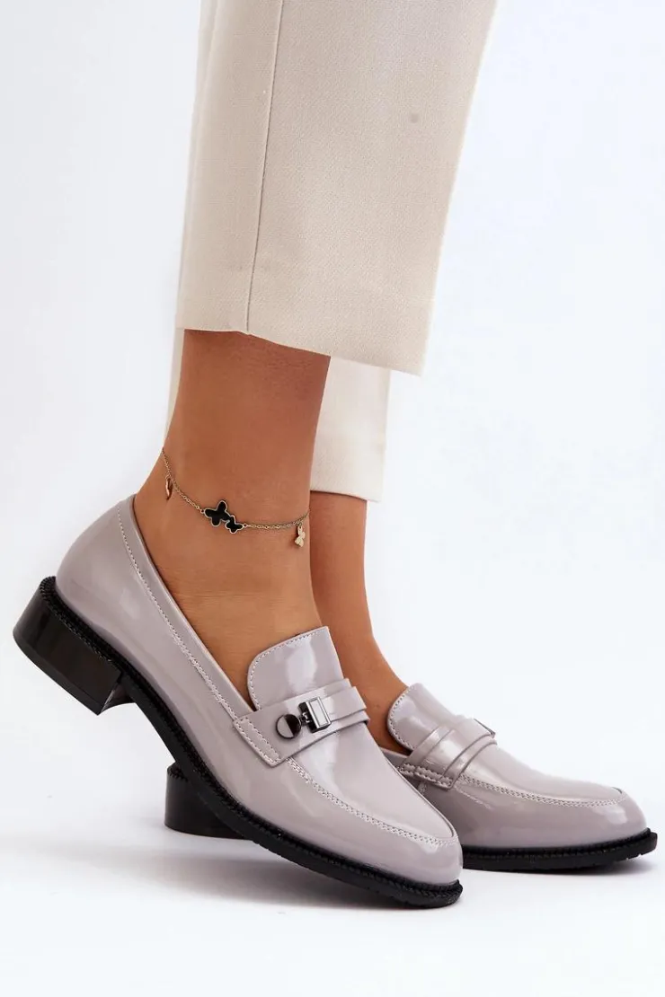 Buty damskie Vinceza Loafersy Damskie|Mokasyny Płaskie*Damskie Lakierowane Mokasyny Szare Nerilaja Szary