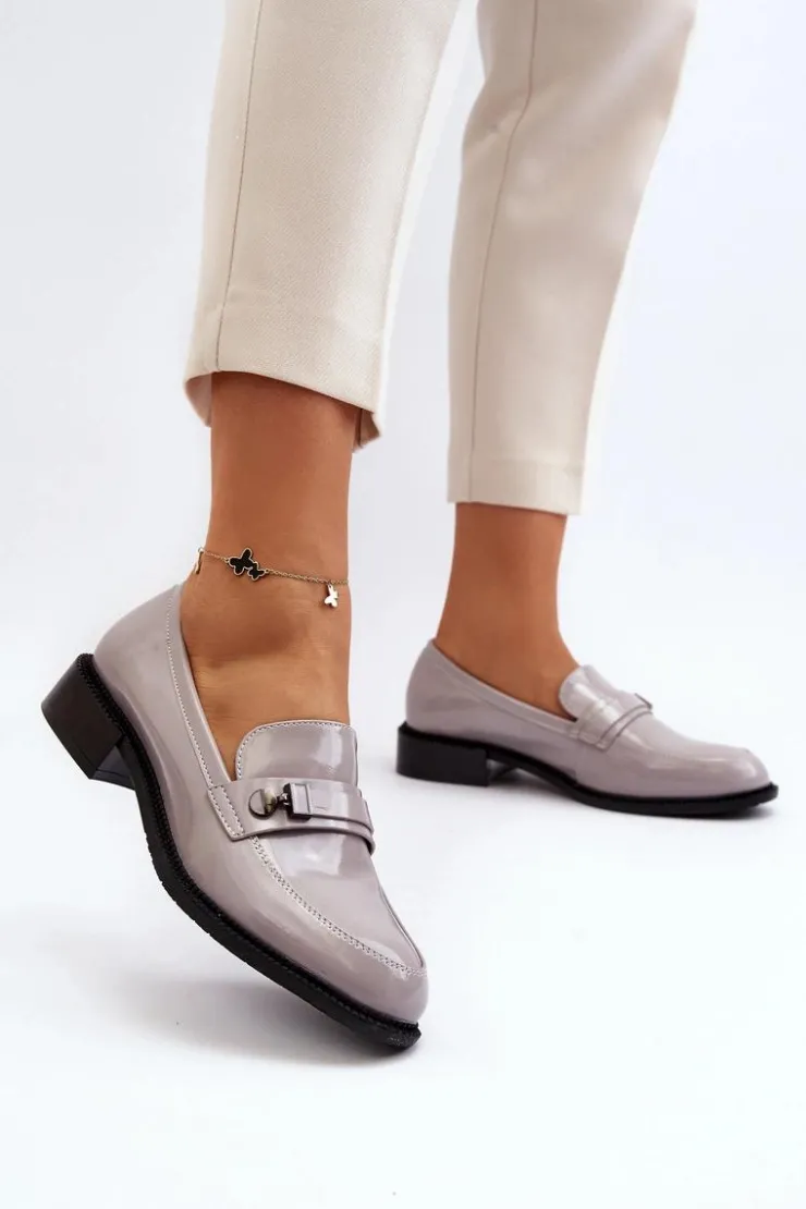 Buty damskie Vinceza Loafersy Damskie|Mokasyny Płaskie*Damskie Lakierowane Mokasyny Szare Nerilaja Szary
