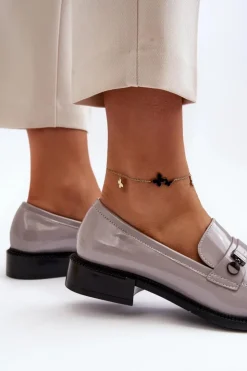 Buty damskie Vinceza Loafersy Damskie|Mokasyny Płaskie*Damskie Lakierowane Mokasyny Szare Nerilaja Szary