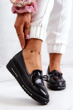 Buty damskie Vinceza Mokasyny Damskie Lakierowane*Damskie Lakierowane Mokasyny Na Koturnie Czarne Frilly