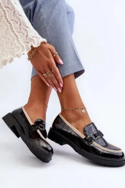 Damskie buty S.Barski Mokasyny Damskie Lakierowane*Damskie Lakierowane Półbuty Mokasyny S.Barski HY336A Czarne