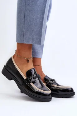 Damskie buty S.Barski Mokasyny Damskie Lakierowane*Damskie Lakierowane Półbuty Mokasyny S.Barski HY336A Czarne