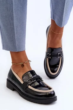 Damskie buty S.Barski Mokasyny Damskie Lakierowane*Damskie Lakierowane Półbuty Mokasyny S.Barski HY336A Czarne