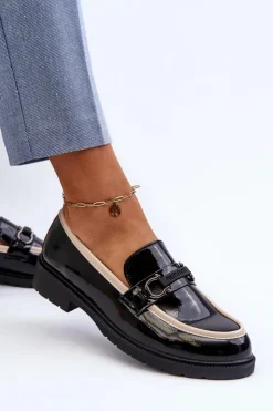 Damskie buty S.Barski Mokasyny Damskie Lakierowane*Damskie Lakierowane Półbuty Mokasyny S.Barski HY336A Czarne