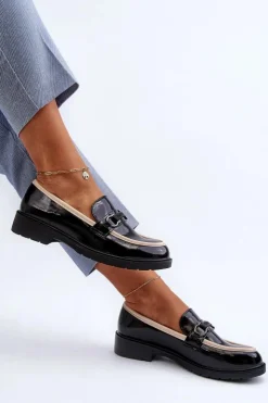 Damskie buty S.Barski Mokasyny Damskie Lakierowane*Damskie Lakierowane Półbuty Mokasyny S.Barski HY336A Czarne