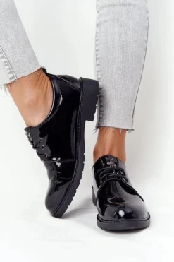 Damskie Damskie buty S.Barski Damskie Lakierowane Półbuty Oxfordy S.Barski 309 Czarne