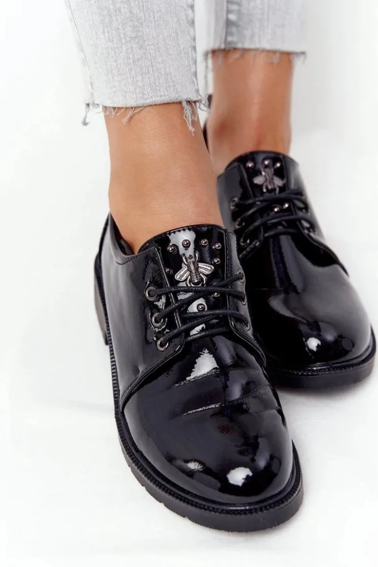 Damskie Damskie buty S.Barski Damskie Lakierowane Półbuty Oxfordy S.Barski 309 Czarne