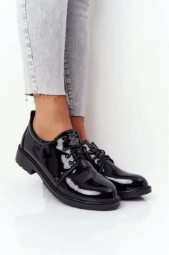 Damskie Damskie buty S.Barski Damskie Lakierowane Półbuty Oxfordy S.Barski 309 Czarne