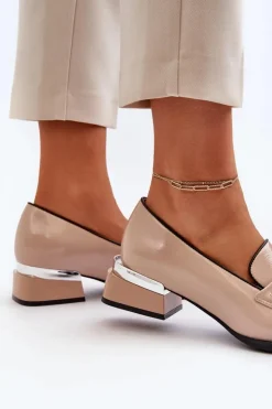 Buty damskie Vinceza Półbuty Lakierowane|Półbuty Skórzane*Damskie Lakierowane Półbuty Na Niskim Obcasie Beżowe Albreide