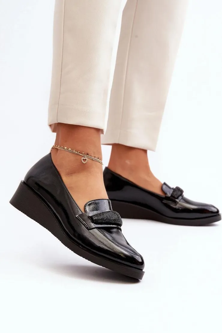 Damskie Buty damskie Vinceza Damskie Lakierowane Półbuty Loafery Czarne Polike