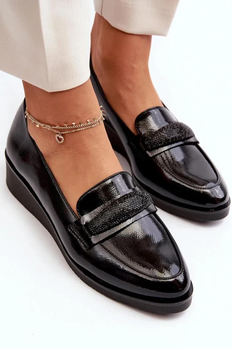 Damskie Buty damskie Vinceza Damskie Lakierowane Półbuty Loafery Czarne Polike