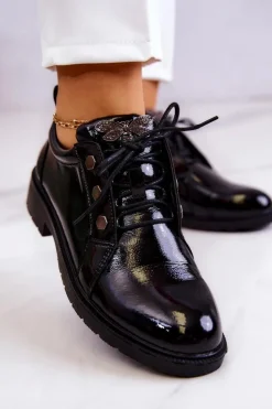 Damskie buty S.Barski Półbuty Lakierowane*Damskie Lakierowane Półbuty Z Ozdobą Czarne Harvey