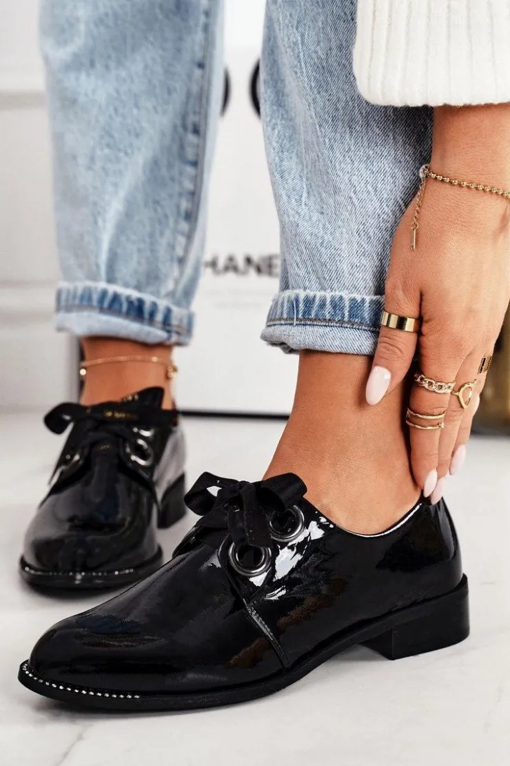 Laura Messi Półbuty Lakierowane|Półbuty Skórzane*Damskie Lakierowane Półbuty 2044 Czarne