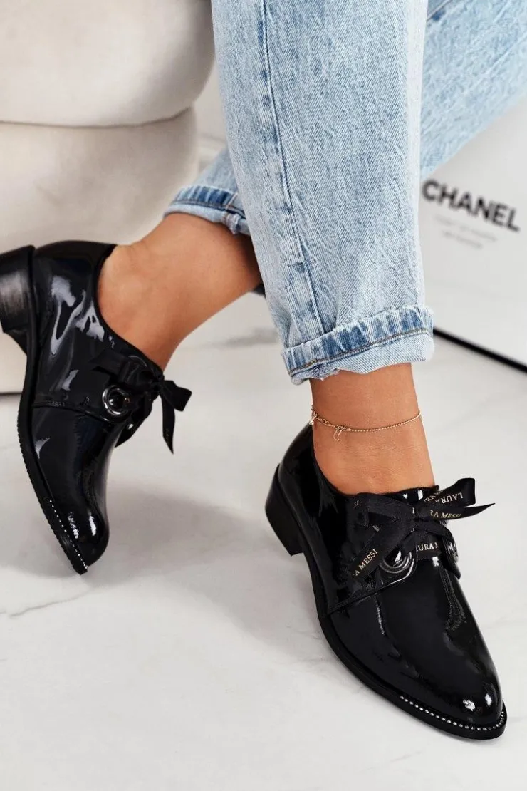 Laura Messi Półbuty Lakierowane|Półbuty Skórzane*Damskie Lakierowane Półbuty 2044 Czarne