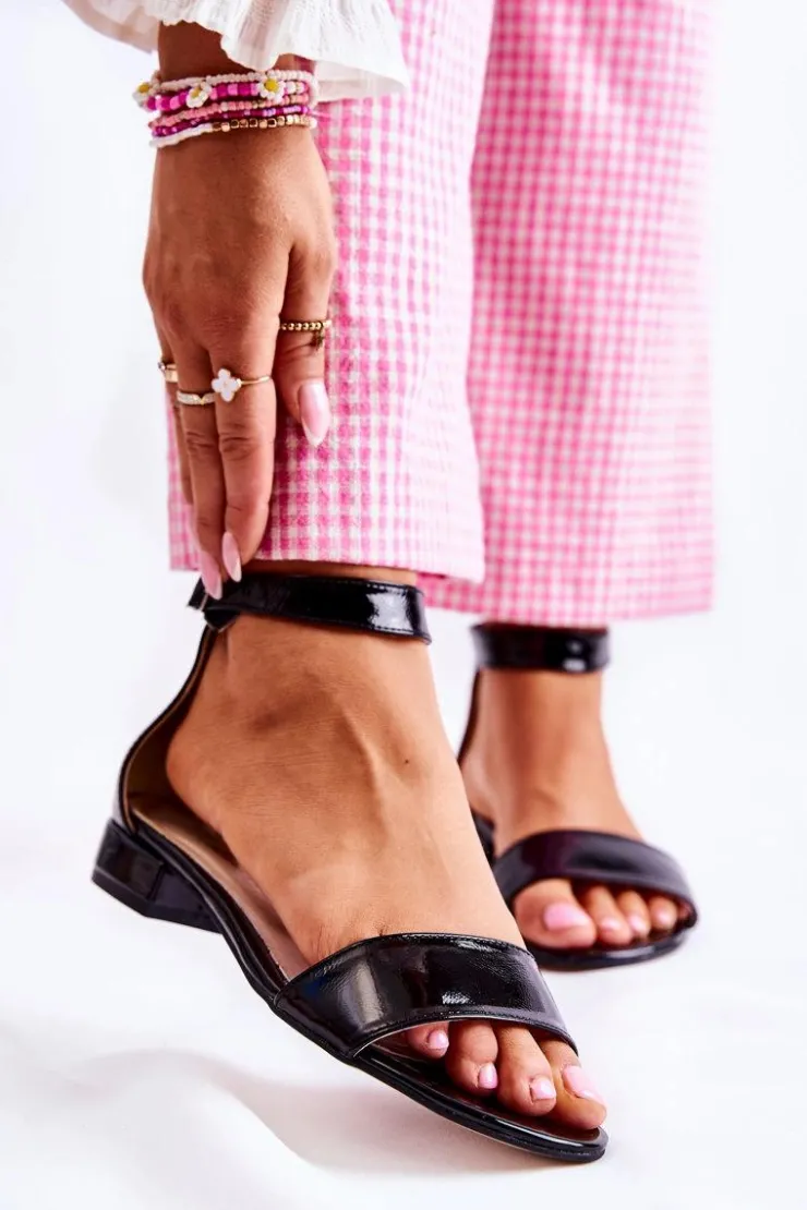 Damskie Boto Damskie Lakierowane Sandałki Czarne Shanley