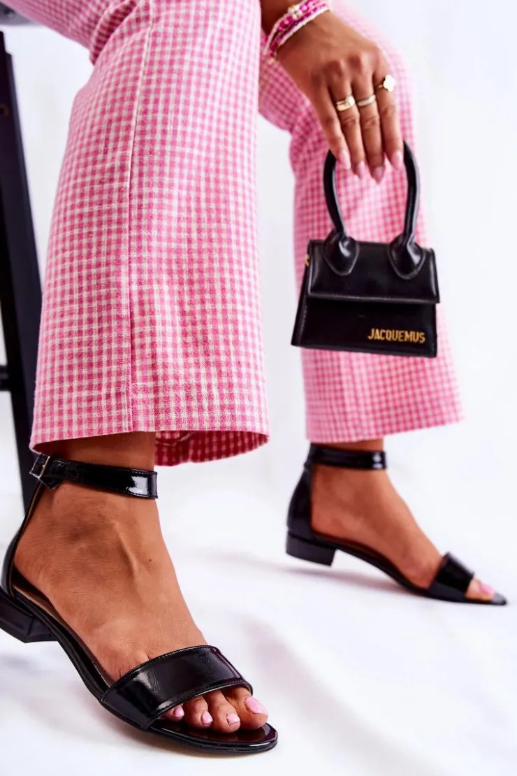 Damskie Boto Damskie Lakierowane Sandałki Czarne Shanley