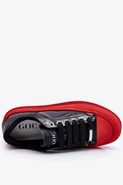 GOE Trampki Damskie Niskie|Sneakersy Damskie*Damskie Lakierowane Trampki Na Platformie LL2N4021 Czarno-Czerwone