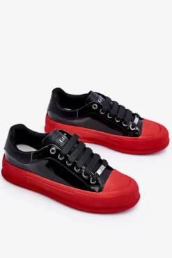 GOE Trampki Damskie Niskie|Sneakersy Damskie*Damskie Lakierowane Trampki Na Platformie LL2N4021 Czarno-Czerwone