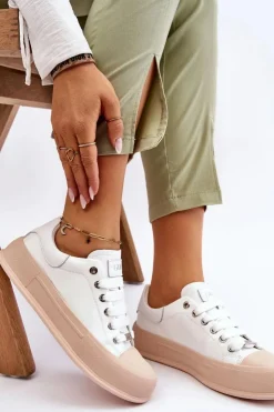 Damskie GOE Damskie Lakierowane Trampki Na Platformie LL2N4020 Białe