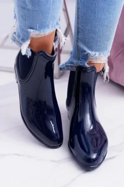 Damskie Boto Damskie Lakierowane Wsuwane Kalosze Granatowe Pola