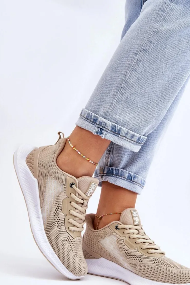 Big Star Shoes Buty Sportowe Big Star|Sneakersy Damskie*Damskie Lekkie Buty Sportowe Memory Foam System Big Star LL274294 Beżowe