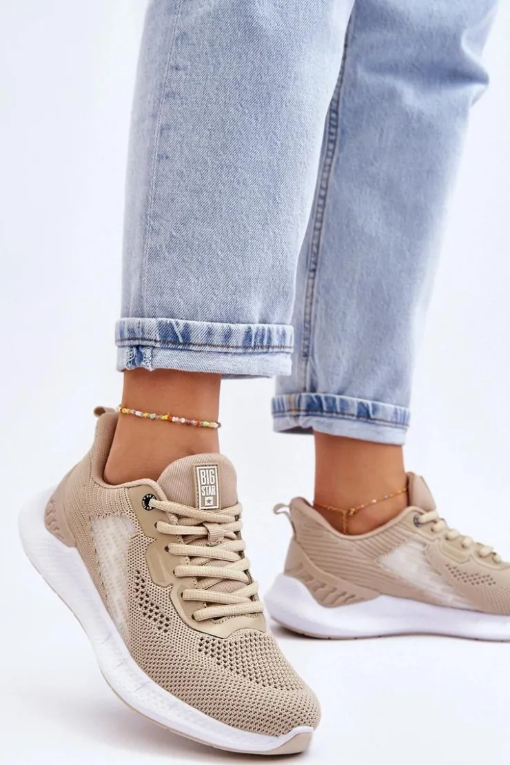 Big Star Shoes Buty Sportowe Big Star|Sneakersy Damskie*Damskie Lekkie Buty Sportowe Memory Foam System Big Star LL274294 Beżowe
