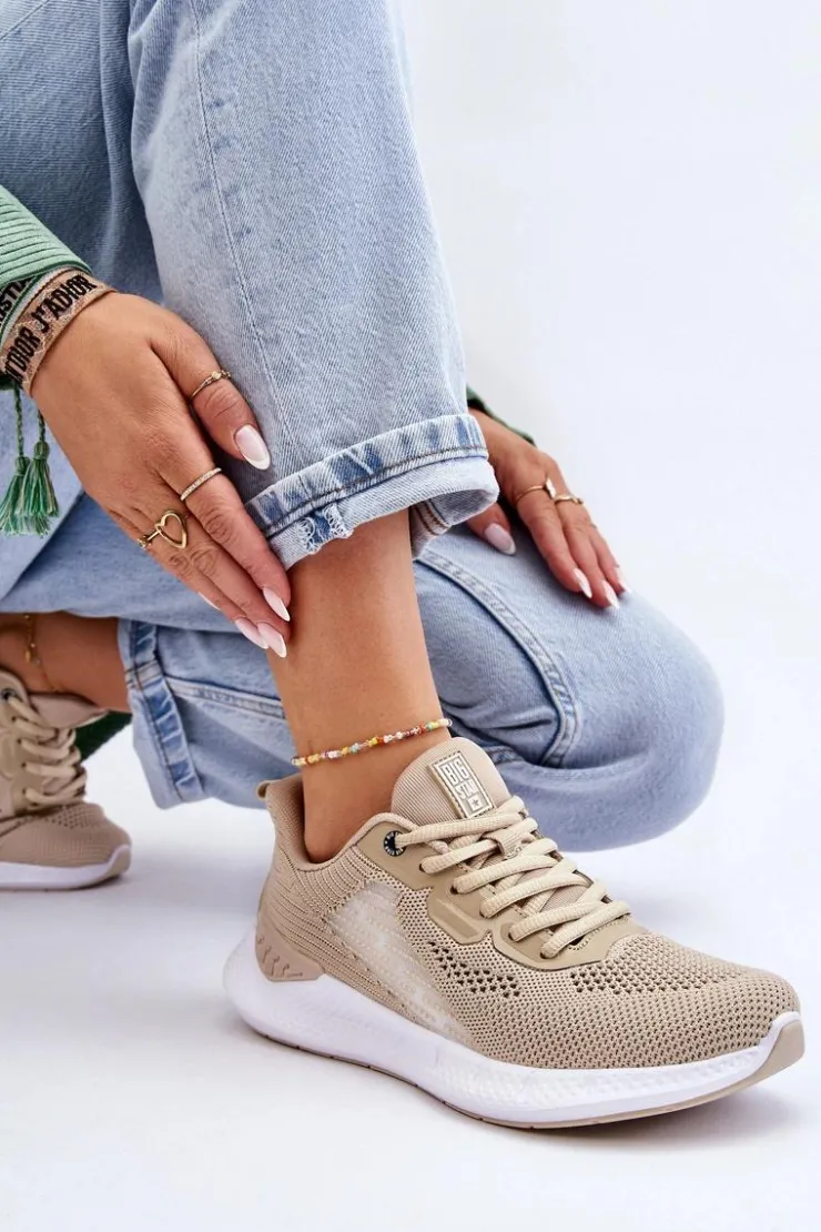 Big Star Shoes Buty Sportowe Big Star|Sneakersy Damskie*Damskie Lekkie Buty Sportowe Memory Foam System Big Star LL274294 Beżowe