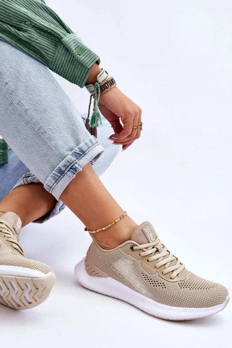 Big Star Shoes Buty Sportowe Big Star|Sneakersy Damskie*Damskie Lekkie Buty Sportowe Memory Foam System Big Star LL274294 Beżowe