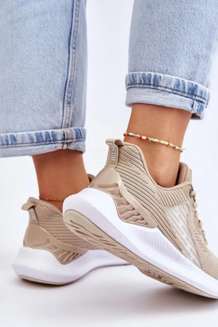 Big Star Shoes Buty Sportowe Big Star|Sneakersy Damskie*Damskie Lekkie Buty Sportowe Memory Foam System Big Star LL274294 Beżowe