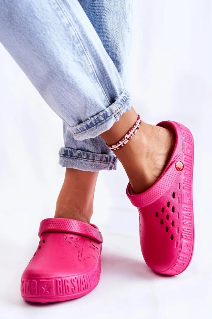 Discount Big Star Shoes Damskie Lekkie Klapki Big Star II275007 Fuksja Różowy