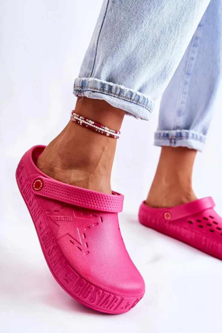Discount Big Star Shoes Damskie Lekkie Klapki Big Star II275007 Fuksja Różowy