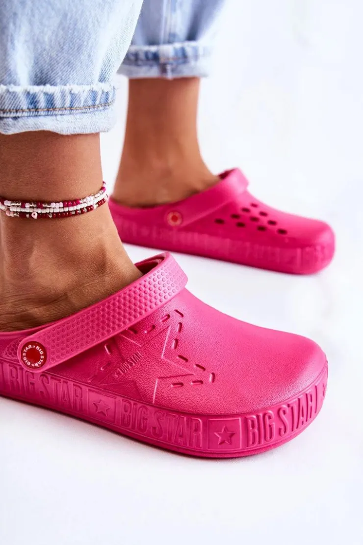 Discount Big Star Shoes Damskie Lekkie Klapki Big Star II275007 Fuksja Różowy