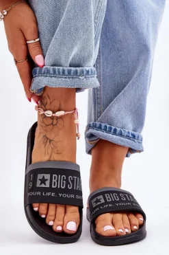Damskie Big Star Shoes Damskie Lekkie Klapki Big Star LL274732 Czarne