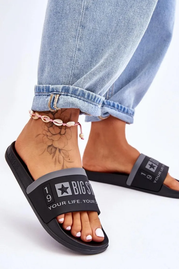 Damskie Big Star Shoes Damskie Lekkie Klapki Big Star LL274732 Czarne