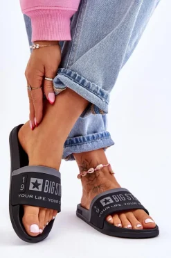Damskie Big Star Shoes Damskie Lekkie Klapki Big Star LL274732 Czarne