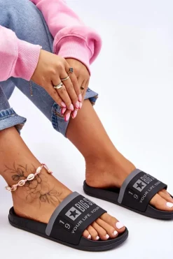 Damskie Big Star Shoes Damskie Lekkie Klapki Big Star LL274732 Czarne