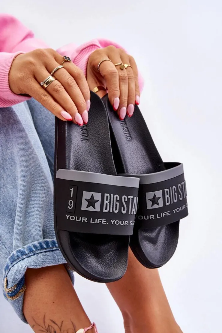 Damskie Big Star Shoes Damskie Lekkie Klapki Big Star LL274732 Czarne