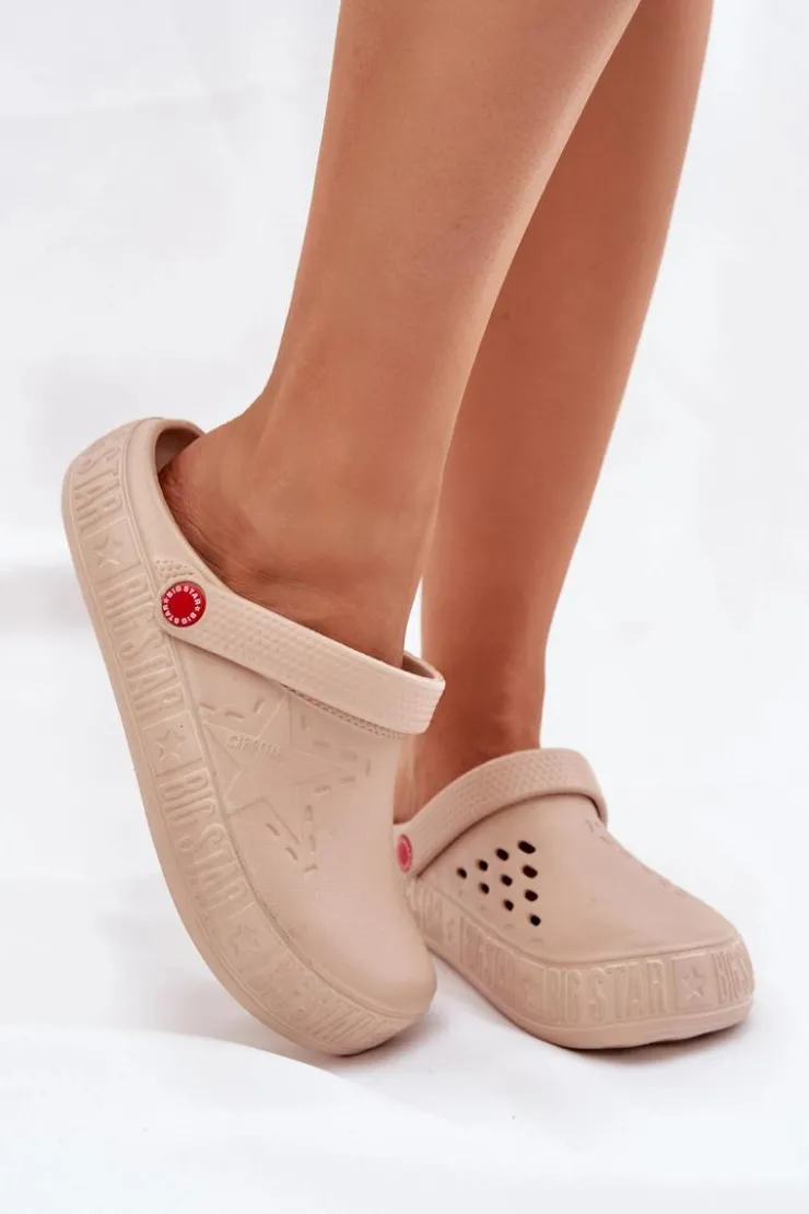 Big Star Shoes Damskie Lekkie Klapki Big Star II275012 Beżowe Beżowy