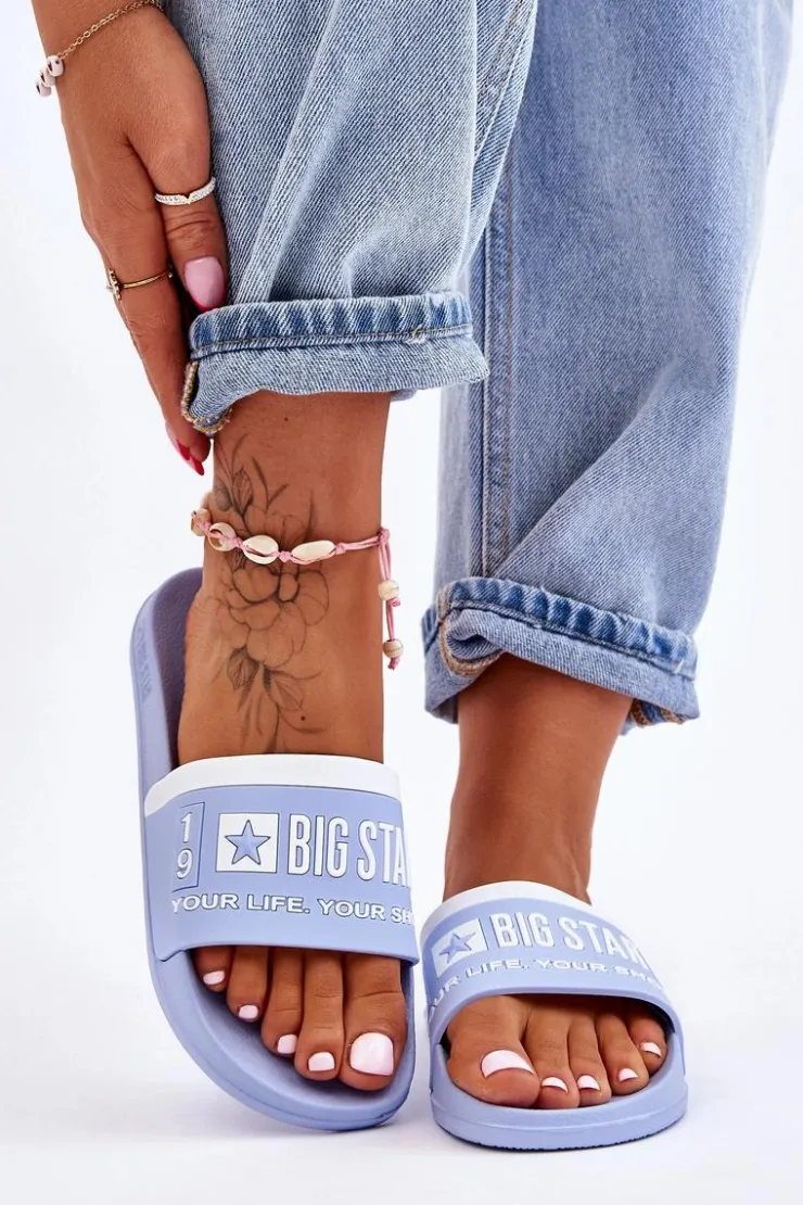 Damskie Big Star Shoes Damskie Lekkie Klapki Big Star LL274734 Jasnoniebieskie