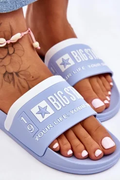 Damskie Big Star Shoes Damskie Lekkie Klapki Big Star LL274734 Jasnoniebieskie