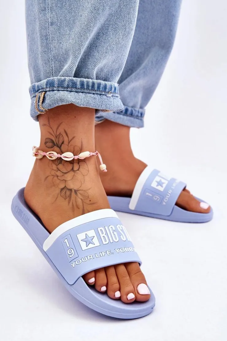 Damskie Big Star Shoes Damskie Lekkie Klapki Big Star LL274734 Jasnoniebieskie