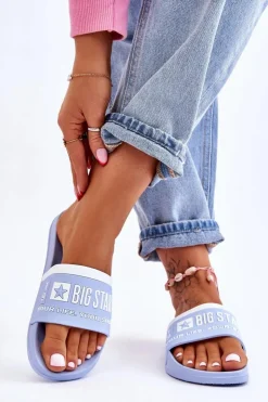 Damskie Big Star Shoes Damskie Lekkie Klapki Big Star LL274734 Jasnoniebieskie