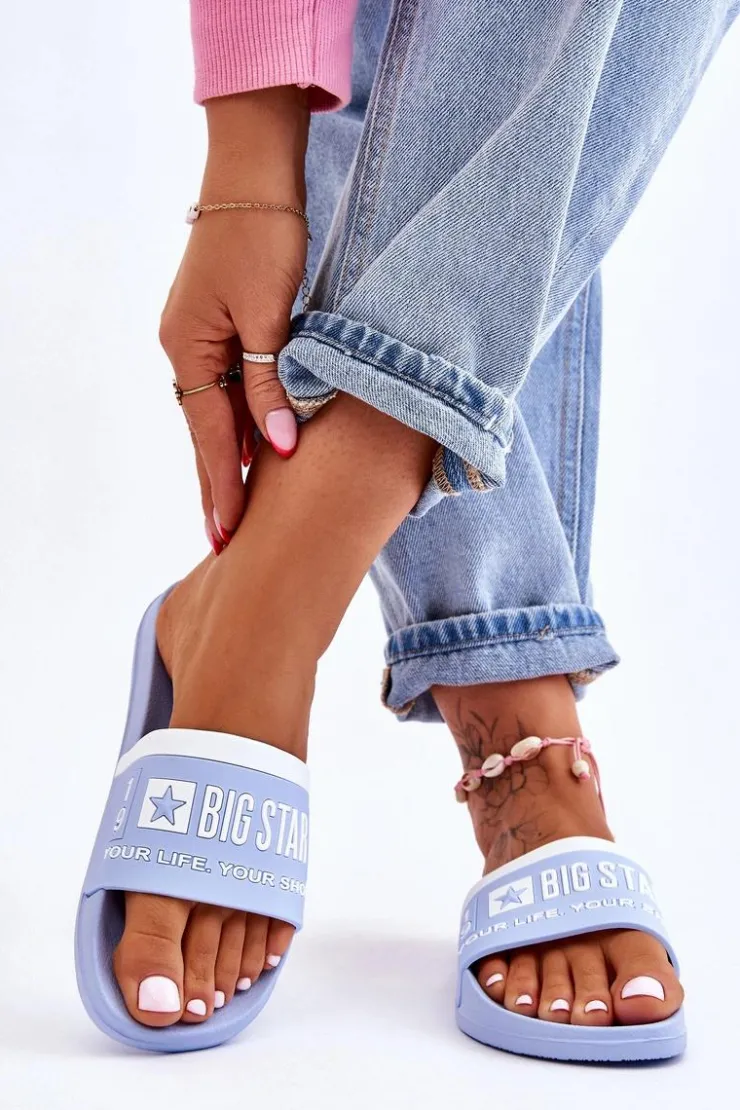 Damskie Big Star Shoes Damskie Lekkie Klapki Big Star LL274734 Jasnoniebieskie